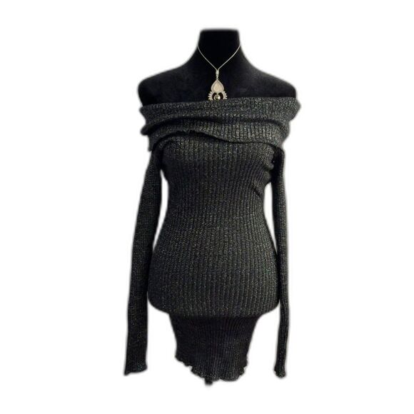 winsdor Dresses & Skirts - Windsor Shimmer Nights Black Glitter Off-Shoulder Mini Dress